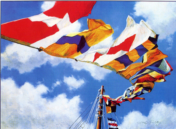 ציור שמן דגלים על התורן 